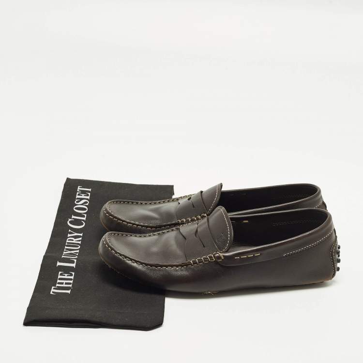 Pre Owned Tod's Gommino Size 41 Dark Brown Leather Driver Loafers