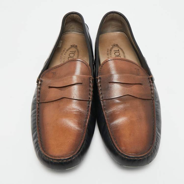 Pre Owned Tod's City Gommino Size 42 Black/Brown Leather Penny Loafers