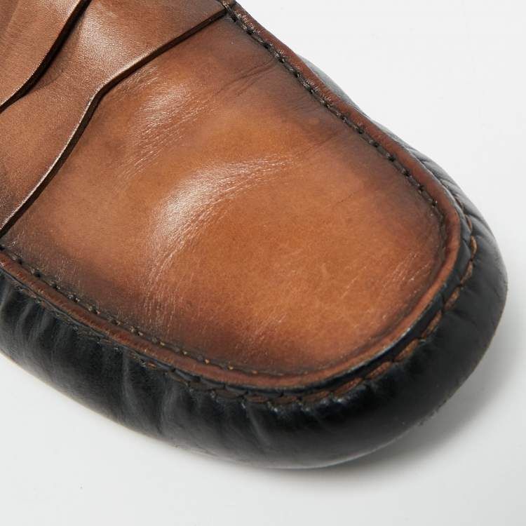 Pre Owned Tod's City Gommino Size 42 Black/Brown Leather Penny Loafers