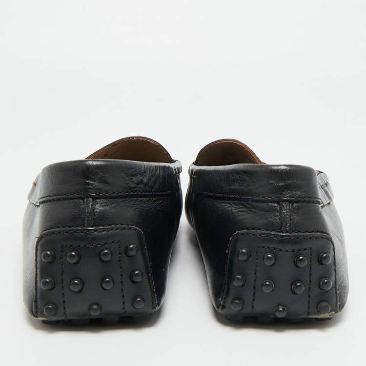 Pre Owned Tod's City Gommino Size 42 Black/Brown Leather Penny Loafers