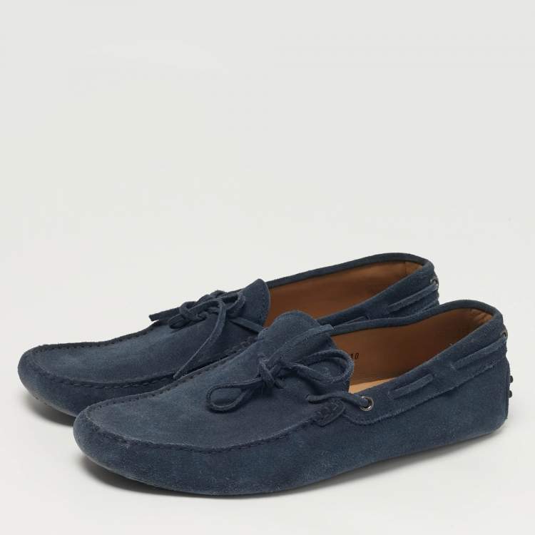 مملوكة مسبقًا Tod's Gommino Size 43 Navy Blue Suede Bow Loafers