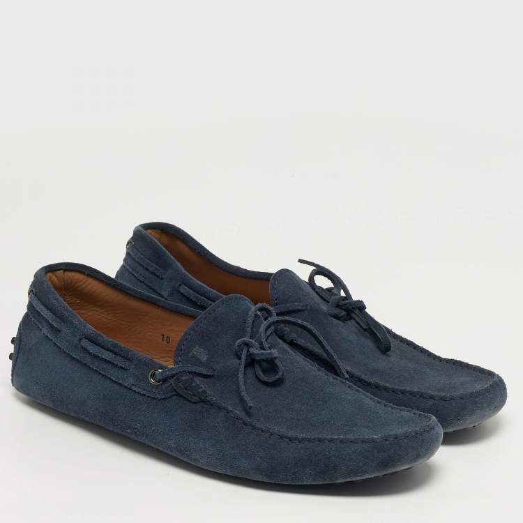 مملوكة مسبقًا Tod's Gommino Size 43 Navy Blue Suede Bow Loafers