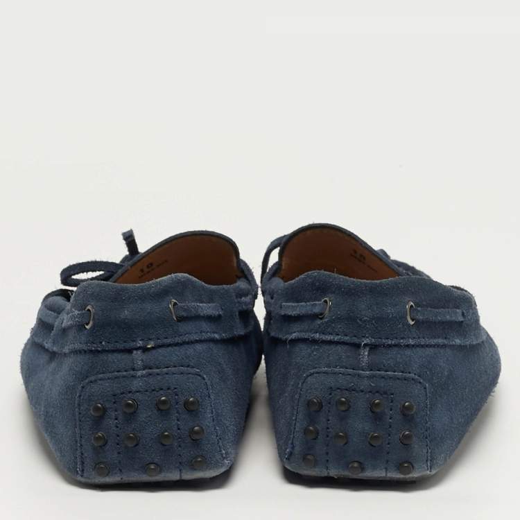 مملوكة مسبقًا Tod's Gommino Size 43 Navy Blue Suede Bow Loafers