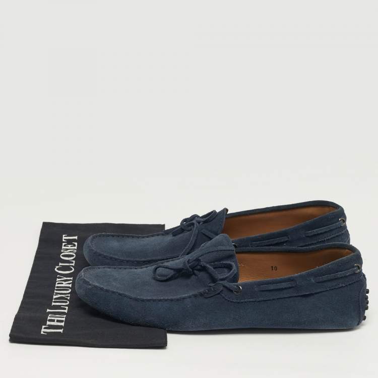 مملوكة مسبقًا Tod's Gommino Size 43 Navy Blue Suede Bow Loafers
