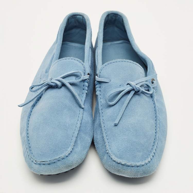 Pre Owned Tod's Gommino Size 44.5 Blue Suede Slip On Loafers