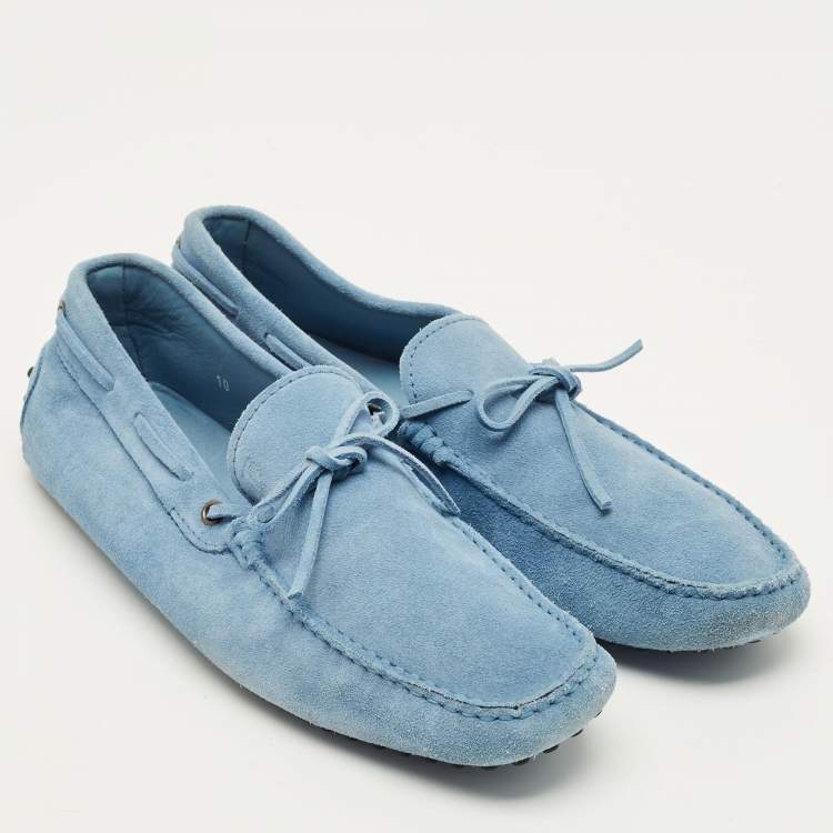 Pre Owned Tod's Gommino Size 44.5 Blue Suede Slip On Loafers