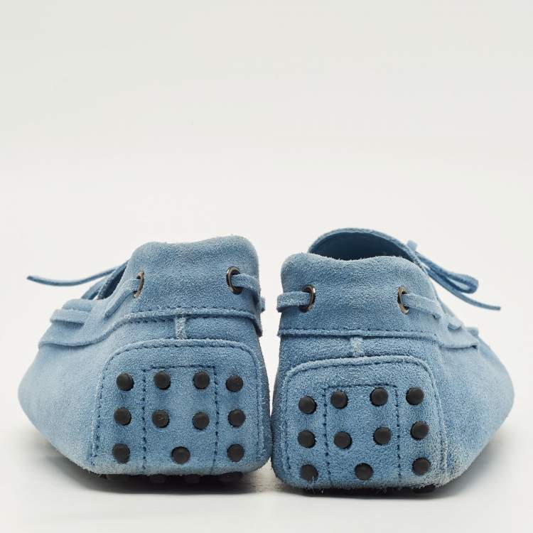 Pre Owned Tod's Gommino Size 44.5 Blue Suede Slip On Loafers