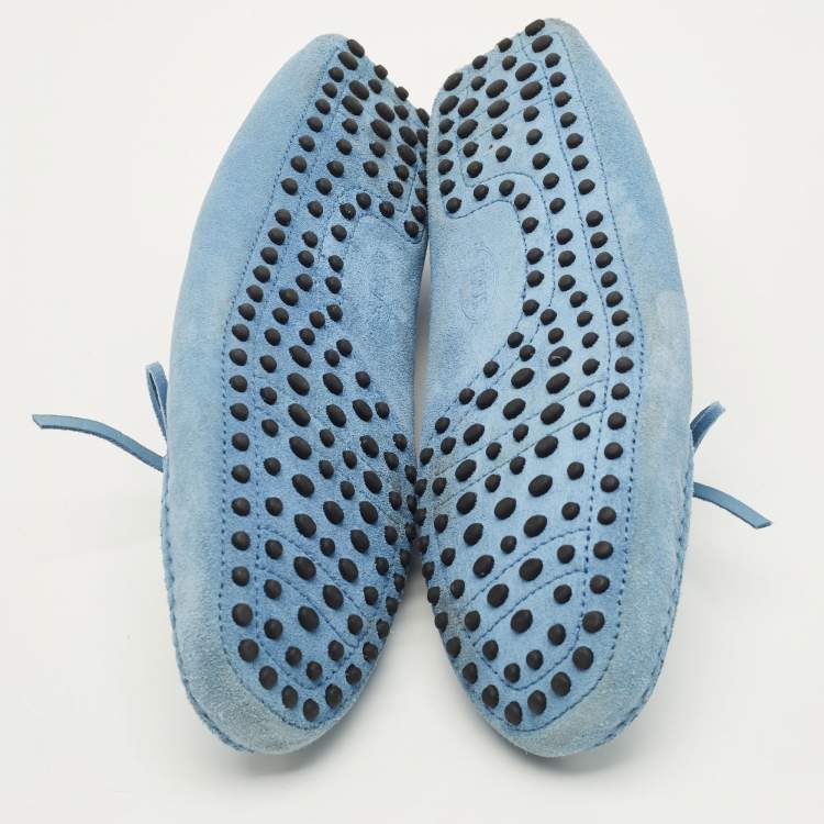 Pre Owned Tod's Gommino Size 44.5 Blue Suede Slip On Loafers