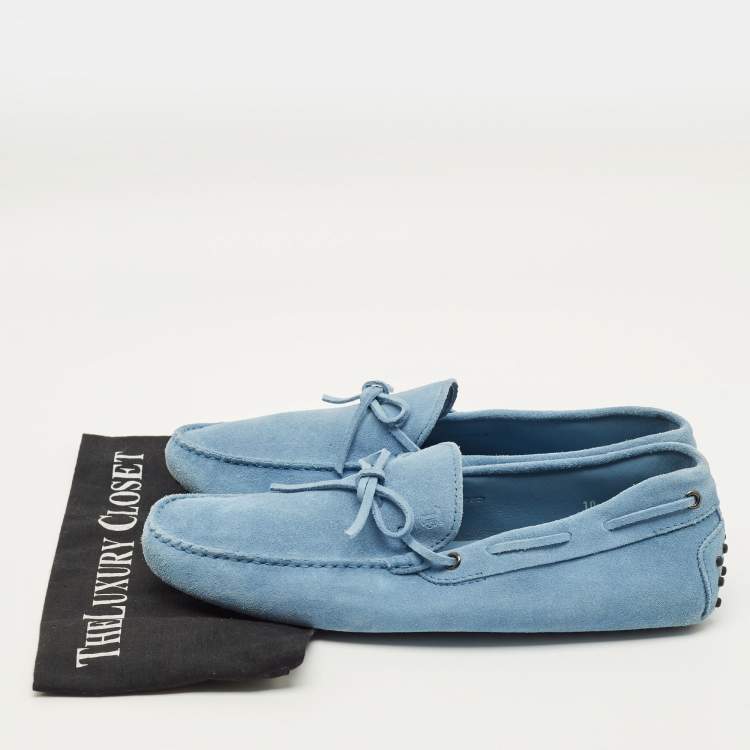Pre Owned Tod's Gommino Size 44.5 Blue Suede Slip On Loafers