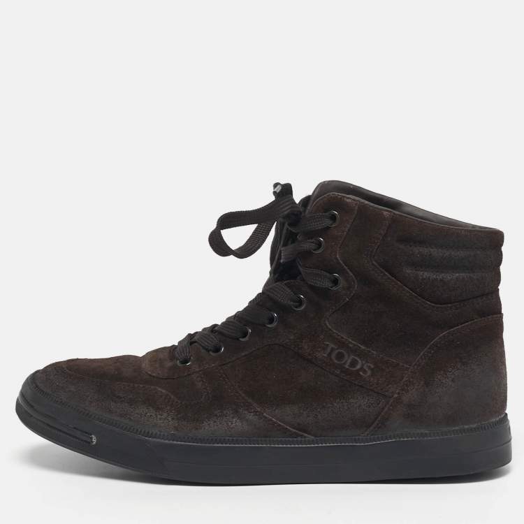 Pre Owned Tod's Size 41 Dark Brown Suede High Top Sneakers