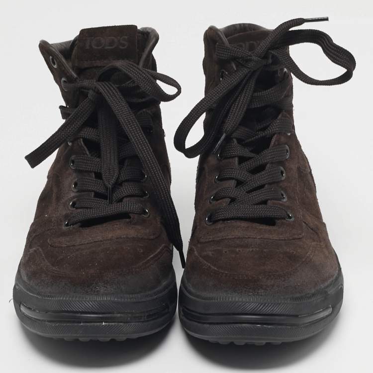 Pre Owned Tod's Size 41 Dark Brown Suede High Top Sneakers