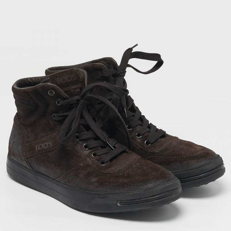 Pre Owned Tod's Size 41 Dark Brown Suede High Top Sneakers