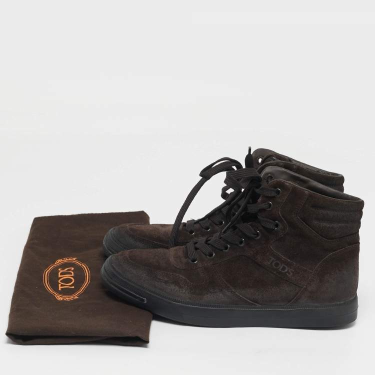 Pre Owned Tod's Size 41 Dark Brown Suede High Top Sneakers