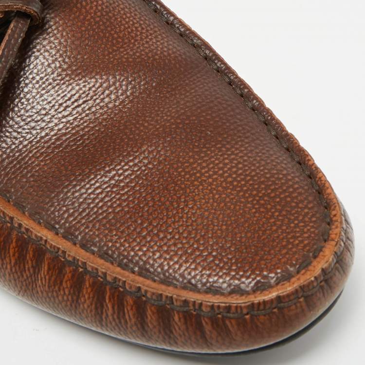 Pre Owned Tod's Gommino Ciry Size 42 Brown Leather Loafers