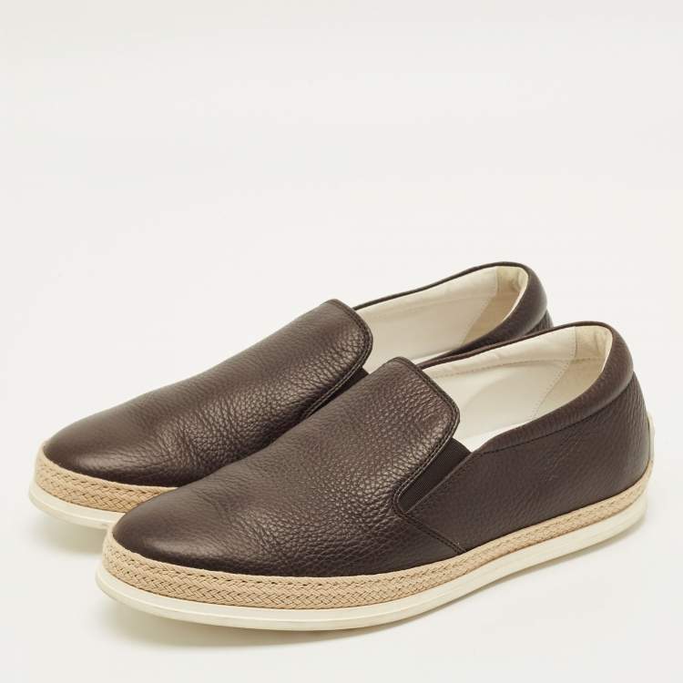 Pre Owned Tod's Size 40 Black Leather Slip On Sneakers