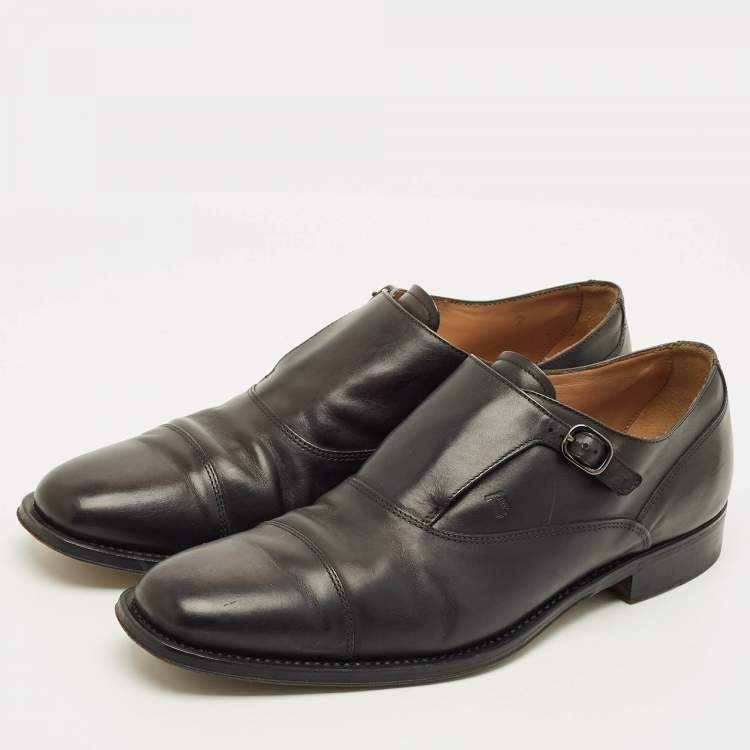 Pre Owned Tod's Size 44.5 Black Single Flap Monk Strap Shoes