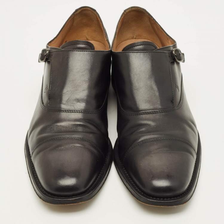 Pre Owned Tod's Size 44.5 Black Single Flap Monk Strap Shoes