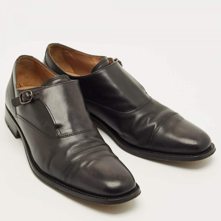 Pre Owned Tod's Size 44.5 Black Single Flap Monk Strap Shoes