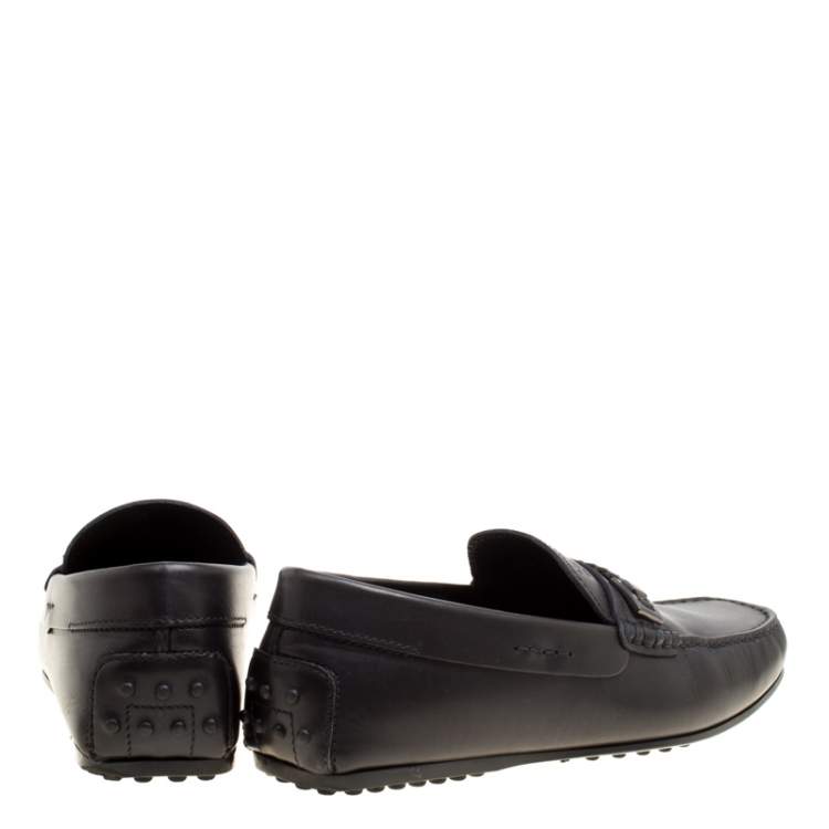 Pre Owned Tod's Black Leather Gommino Loafers Size 39.5