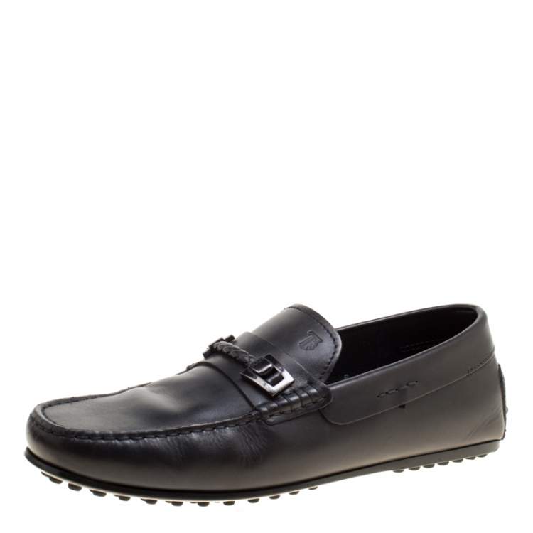 Pre Owned Tod's Black Leather Gommino Loafers Size 39.5