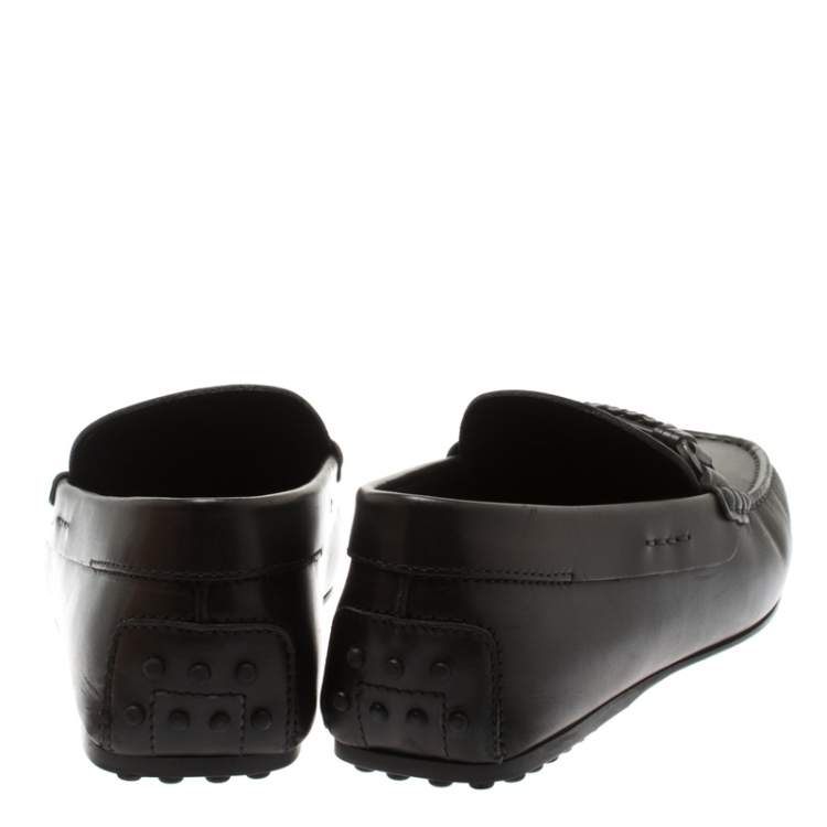 Pre Owned Tod's Black Leather Braided Horsebit Loafer Size 41.5
