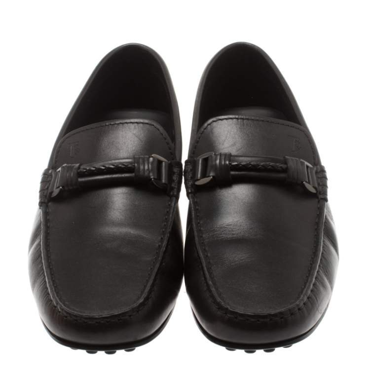 Pre Owned Tod's Black Leather Braided Horsebit Loafer Size 41.5