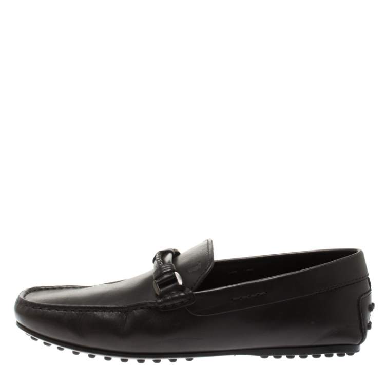 Pre Owned Tod's Black Leather Braided Horsebit Loafer Size 41.5