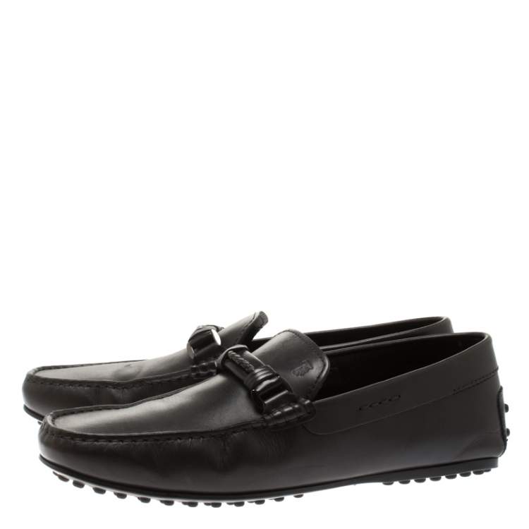 Pre Owned Tod's Black Leather Braided Horsebit Loafer Size 41.5