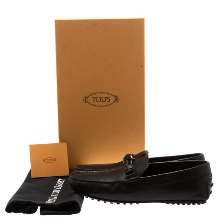 Pre Owned Tod's Black Leather Braided Horsebit Loafer Size 41.5
