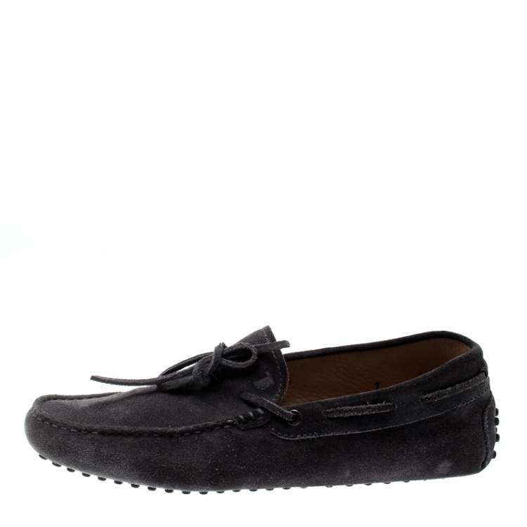 Pre Owned Tod’s Grey Suede Bow Slip On Loafers Size 41