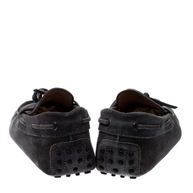 Pre Owned Tod’s Grey Suede Bow Slip On Loafers Size 41