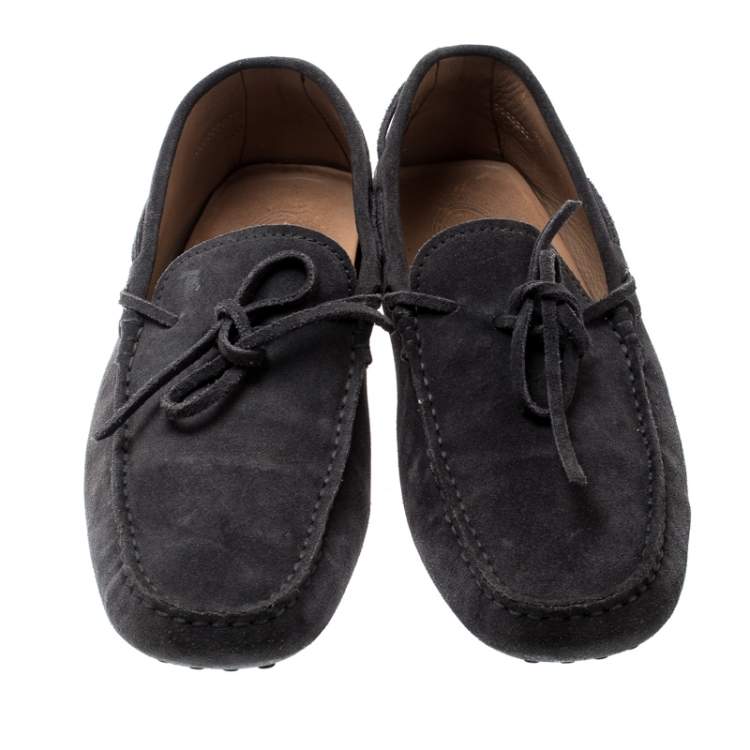 Pre Owned Tod’s Grey Suede Bow Slip On Loafers Size 41