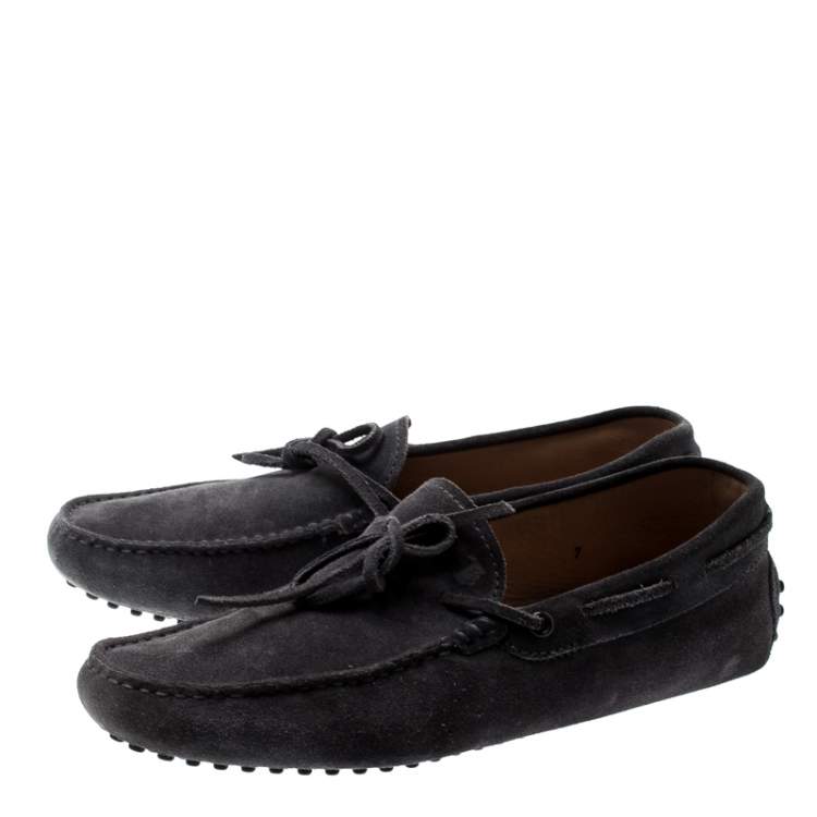 Pre Owned Tod’s Grey Suede Bow Slip On Loafers Size 41