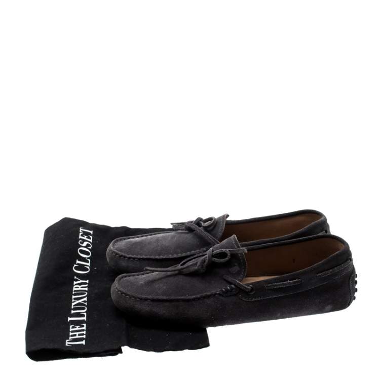 Pre Owned Tod’s Grey Suede Bow Slip On Loafers Size 41