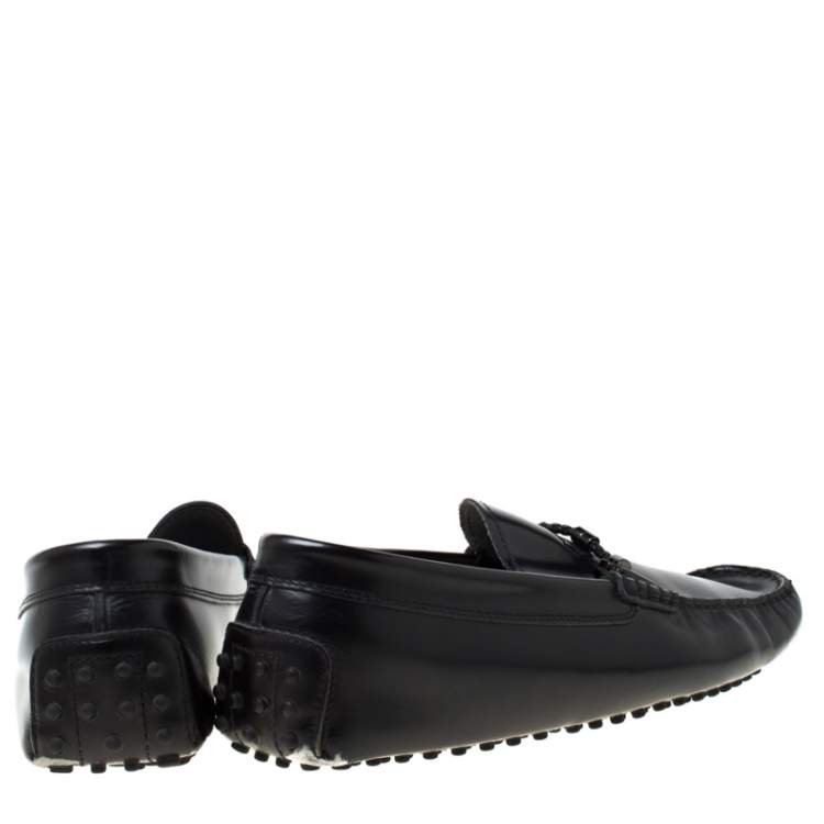 Pre Owned Tod's Black Leather Gommino Loafers Size 44