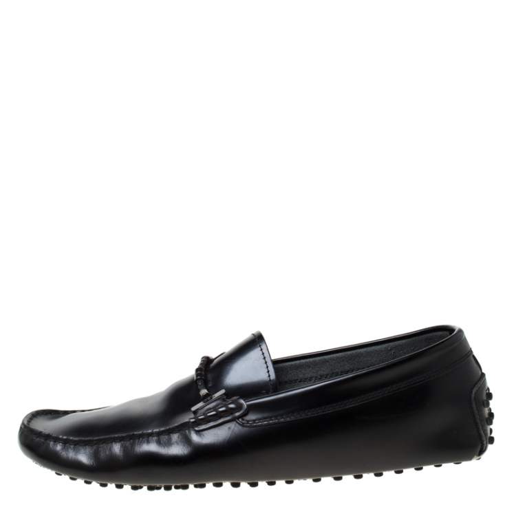 Pre Owned Tod's Black Leather Gommino Loafers Size 44