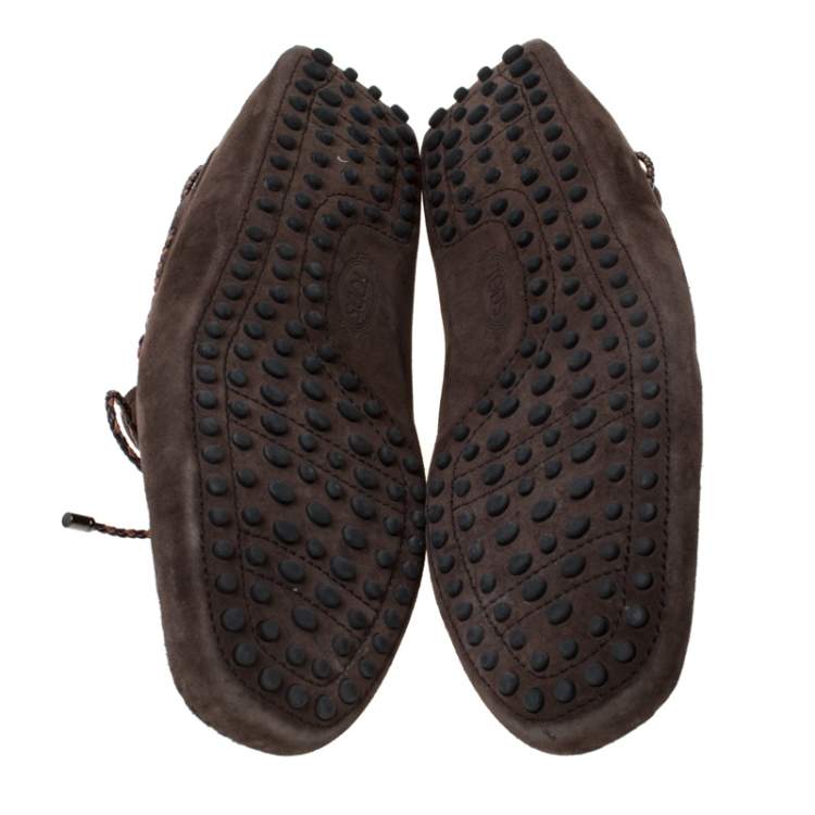 Pre Owned Tod's Brown Suede Braided Bow Slip On Loafers Size 42