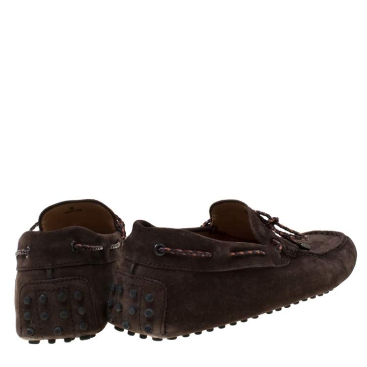 Pre Owned Tod's Brown Suede Braided Bow Slip On Loafers Size 42