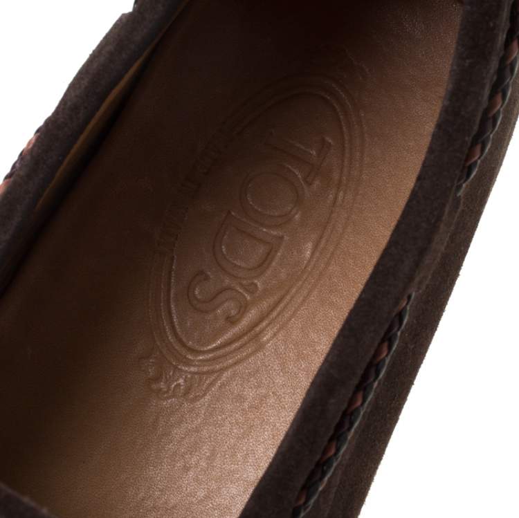 Pre Owned Tod's Brown Suede Braided Bow Slip On Loafers Size 42