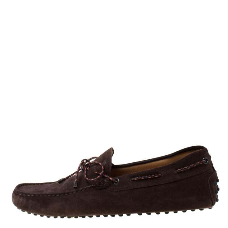 Pre Owned Tod's Brown Suede Braided Bow Slip On Loafers Size 42