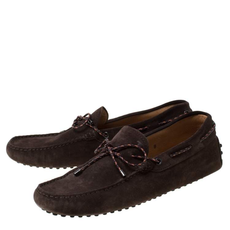 Pre Owned Tod's Brown Suede Braided Bow Slip On Loafers Size 42