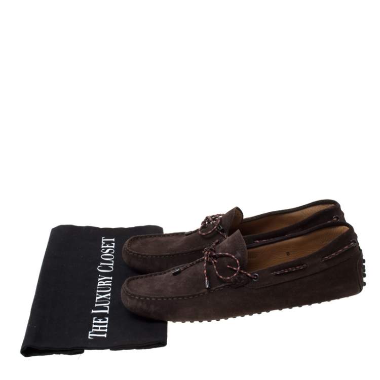 Pre Owned Tod's Brown Suede Braided Bow Slip On Loafers Size 42