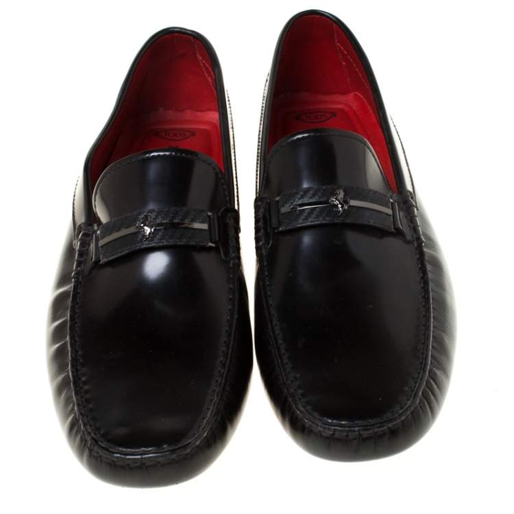 Pre Owned Tod's for Ferrari Black Leather Loafers Size 45