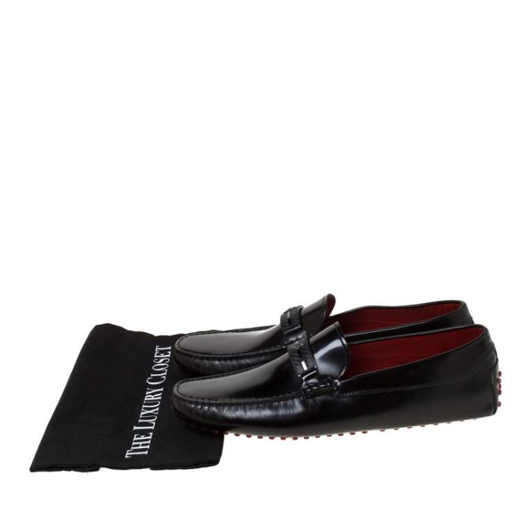 Pre Owned Tod's for Ferrari Black Leather Loafers Size 45