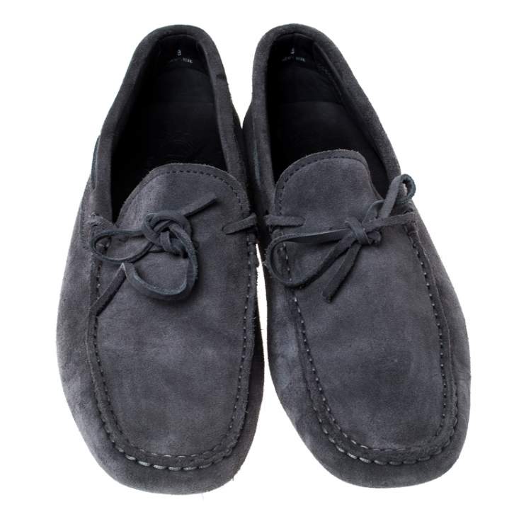 Pre Owned Tod's Grey Suede Leather Bow Slip On Loafers Size 42