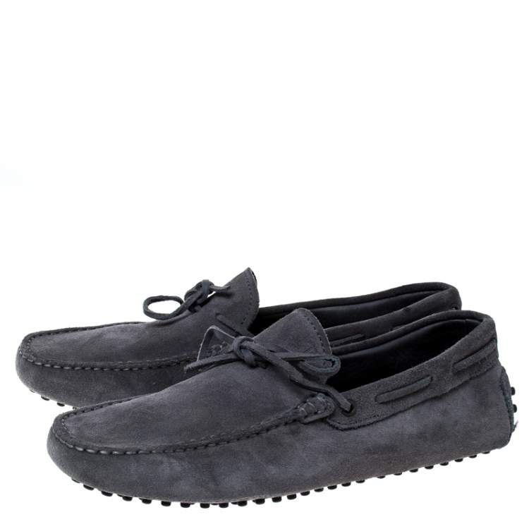 Pre Owned Tod's Grey Suede Leather Bow Slip On Loafers Size 42