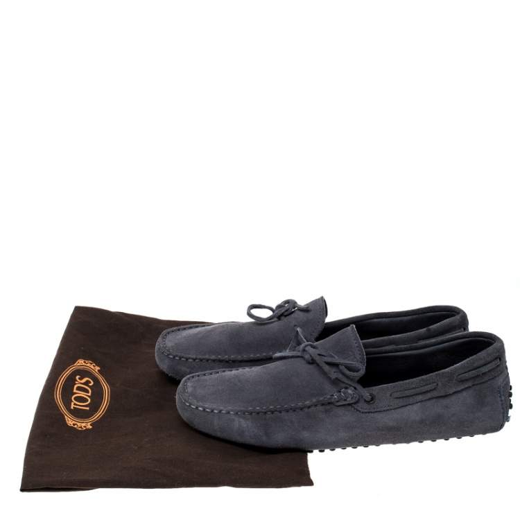 Pre Owned Tod's Grey Suede Leather Bow Slip On Loafers Size 42