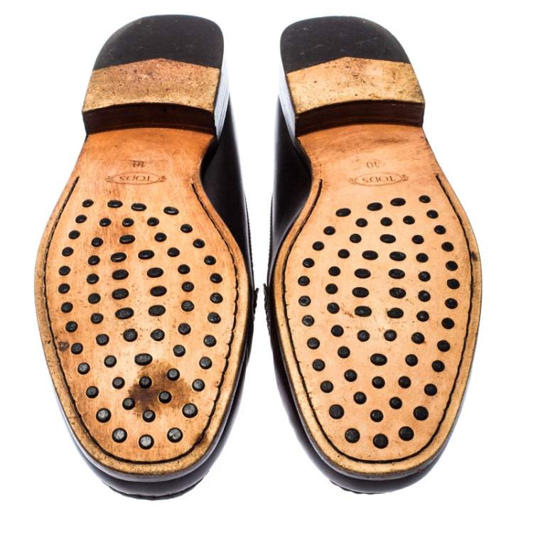 Pre Owned Tod's Dark Brown Leather Penny Loafers Size 44.5