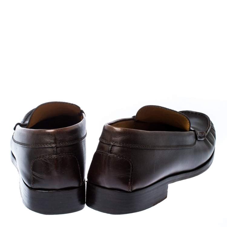 Pre Owned Tod's Dark Brown Leather Penny Loafers Size 44.5