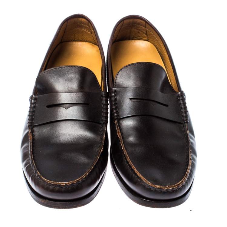 Pre Owned Tod's Dark Brown Leather Penny Loafers Size 44.5